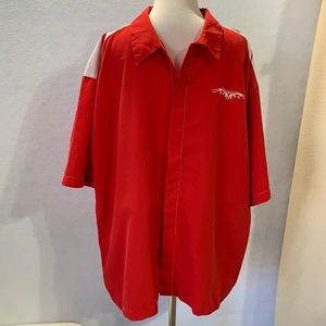 Red Racing Style Short Sleeve Button Down Shirt